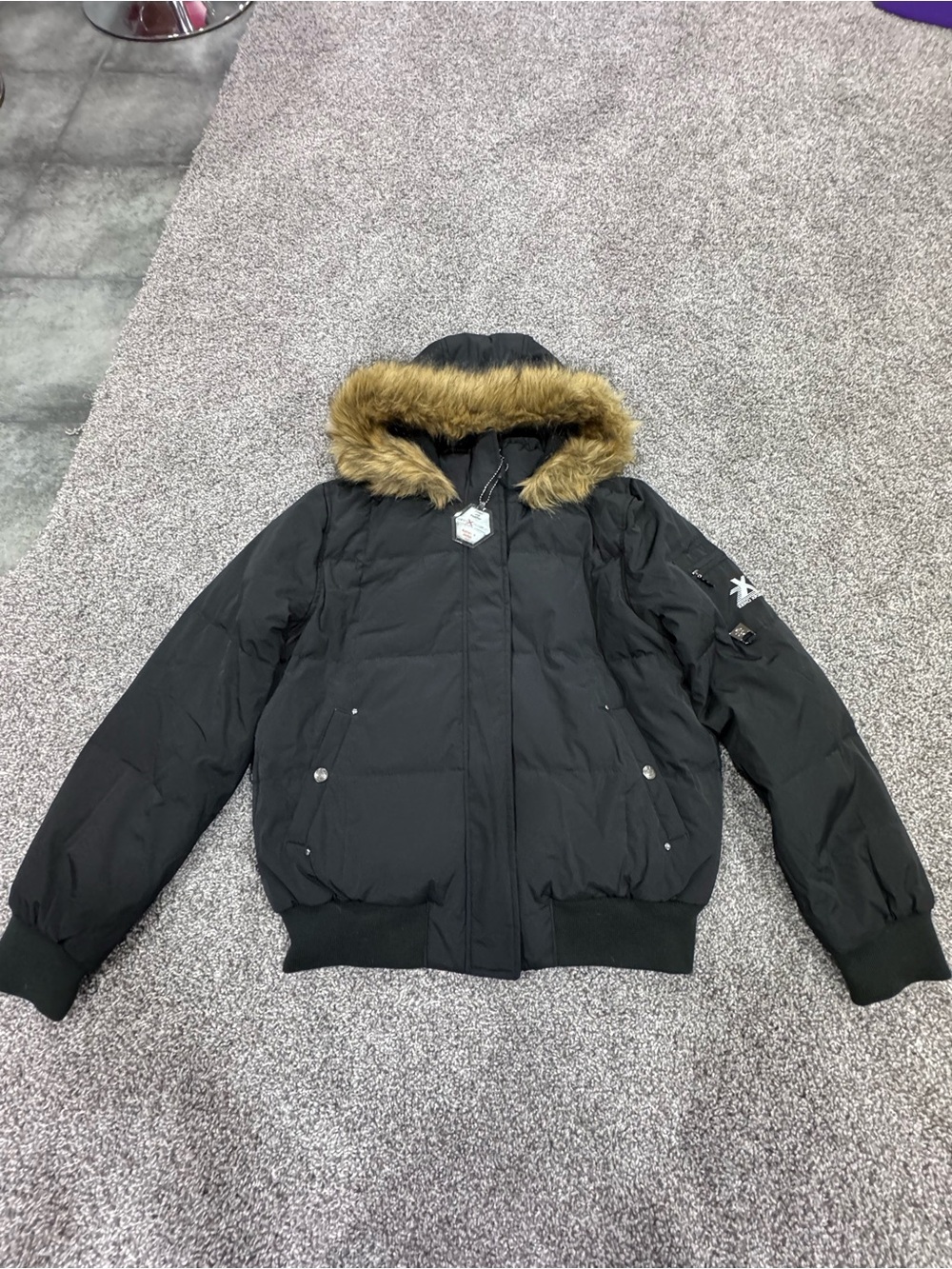 ZeroXposur Black Puffer Jacket with Brown Faux Fur Trim Hood